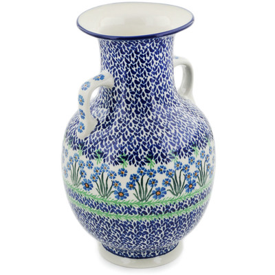Polish Pottery Vase 12&quot; Blue April Showers