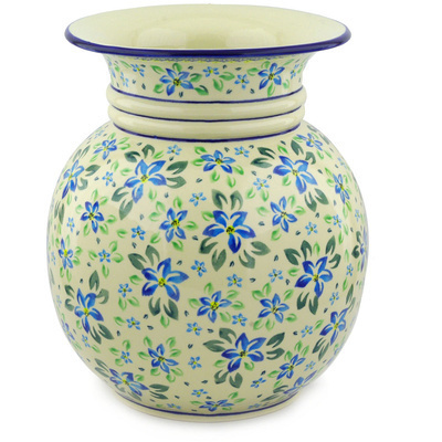 Polish Pottery Vase 12&quot; Blue Clematis