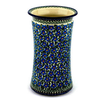 Polish Pottery Vase 12&quot; Blue Daisy Dream UNIKAT