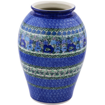Polish Pottery Vase 12&quot; Blue Meadow UNIKAT