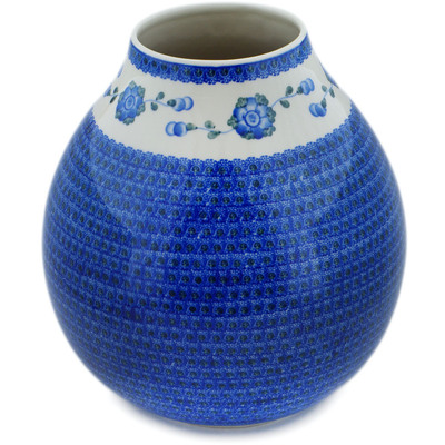 Polish Pottery Vase 12&quot; Blue Poppies
