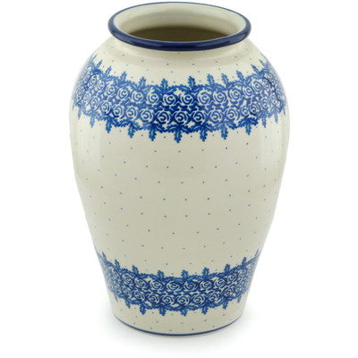 Polish Pottery Vase 12&quot; Blue Rosebuds UNIKAT