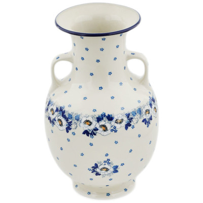 Polish Pottery Vase 12&quot; Blue Spring