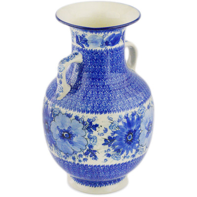 Polish Pottery Vase 12&quot; Blue Wildflower Patch UNIKAT