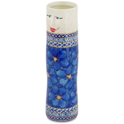 Polish Pottery Vase 12&quot; Cobalt Poppies UNIKAT