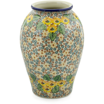 Polish Pottery Vase 12&quot; Country Sunflower UNIKAT