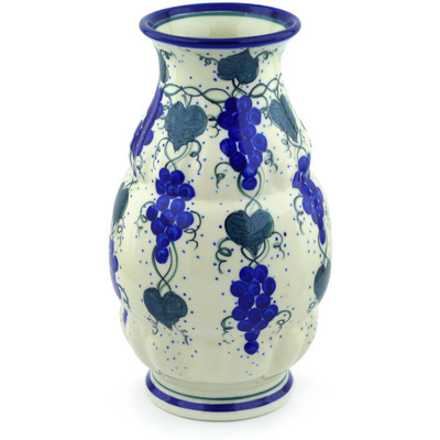 Polish Pottery Vase 12&quot; Grape Vines UNIKAT