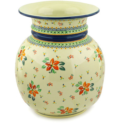 Polish Pottery Vase 12&quot; Orange Clematis