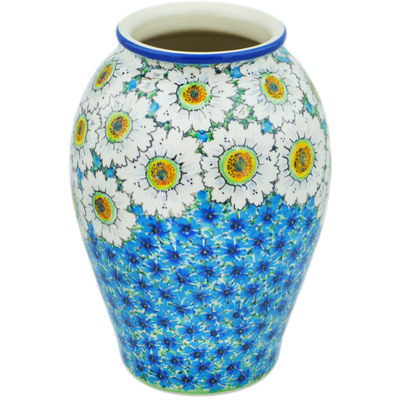 Polish Pottery Vase 12&quot; Pansies And Daisies UNIKAT