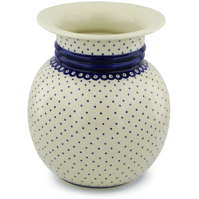 Polish Pottery Vase 12&quot; Peacock Dots