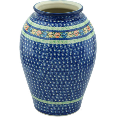 Polish Pottery Vase 12&quot; Primary Pansies UNIKAT