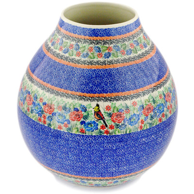 Polish Pottery Vase 12&quot; Resting Bird UNIKAT