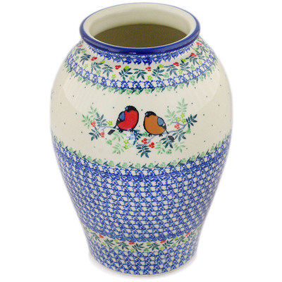 Polish Pottery Vase 12&quot; Robin &amp; Wren UNIKAT
