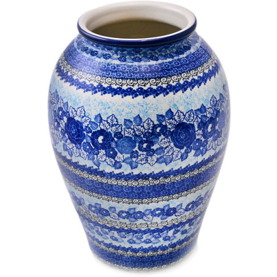Polish Pottery Vase 12&quot; Shades Of Blue UNIKAT