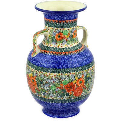 Polish Pottery Vase 12&quot; Splendid Cabbage Rose UNIKAT