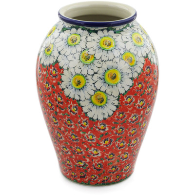 Polish Pottery Vase 12&quot; Sweet Red Petals UNIKAT