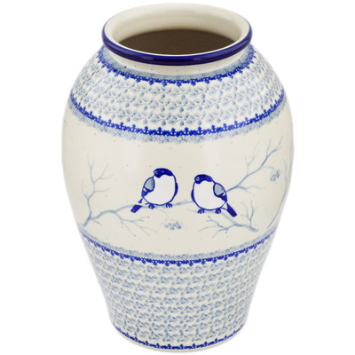 Polish Pottery Vase 12&quot; Waiting Birds UNIKAT