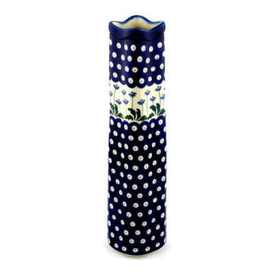 Polish Pottery Vase 13&quot; Blue Daisy Peacock