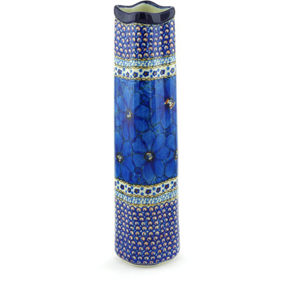 Polish Pottery Vase 13&quot; Cobalt Poppies UNIKAT