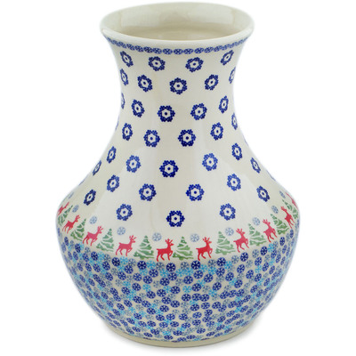Polish Pottery Vase 14&quot; Ring Around The Reindeer