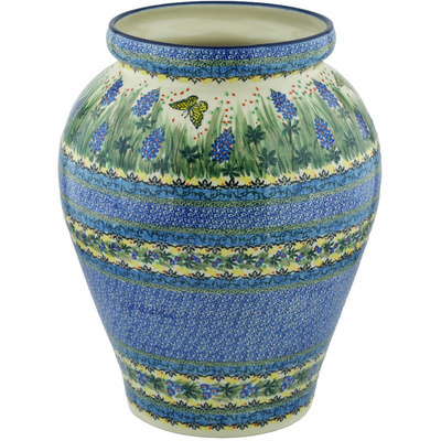 Polish Pottery Vase 16&quot; Bluebonnet Garden UNIKAT
