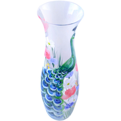 Glass Vase 16&quot; Peacock Garden