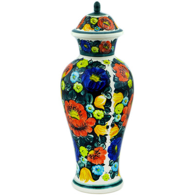 faience Vase 19&quot; Blooming Roses