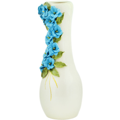 Polish Pottery Vase 19&quot; Blue Wave Of Flowers