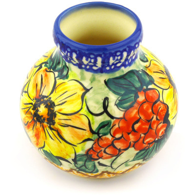 Polish Pottery Vase 3&quot; Colorful Bouquet UNIKAT