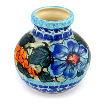 Polish Pottery Vase 3&quot; Corn In The Blue UNIKAT