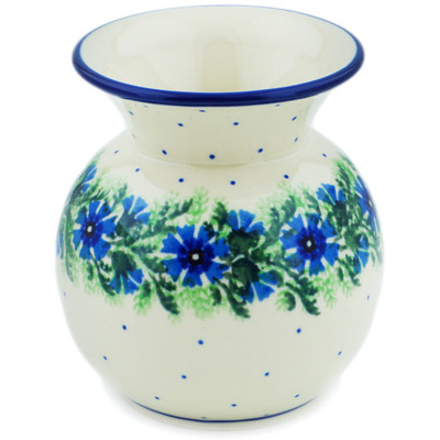 Polish Pottery Vase 4&quot; Blue Bell Wreath