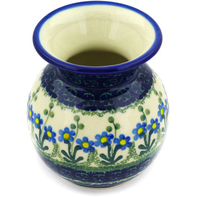 Polish Pottery Vase 4&quot; Blue Daisy Circle