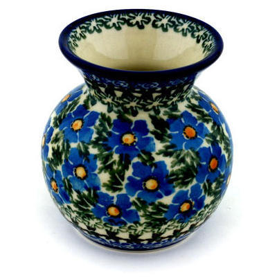 Polish Pottery Vase 4&quot; Blue Daisy Dream UNIKAT