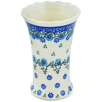 Polish Pottery Vase 4&quot; Blue Delicate Flower