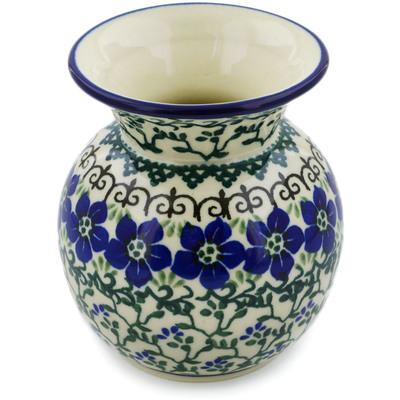 Polish Pottery Vase 4&quot; Blue Dogwood
