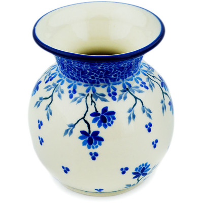 Polish Pottery Vase 4&quot; Blue Grapevine