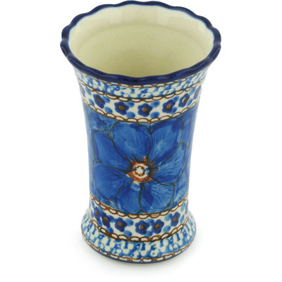 Polish Pottery Vase 4&quot; Blue Poppies UNIKAT