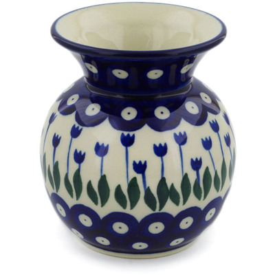 Polish Pottery Vase 4&quot; Blue Tulip Peacock