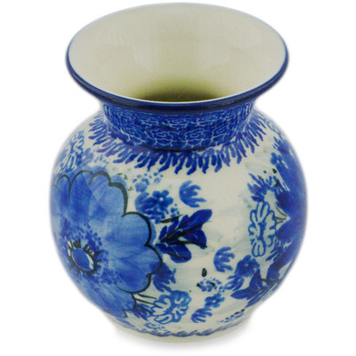 Polish Pottery Vase 4&quot; Blue Wildflower Patch UNIKAT