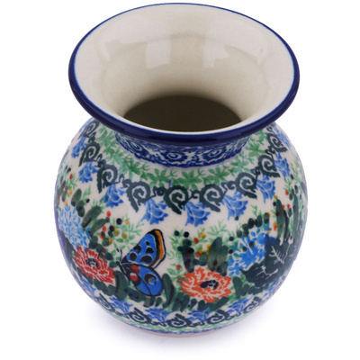 Polish Pottery Vase 4&quot; Butterfly Blue UNIKAT