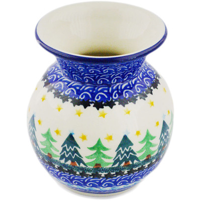 Polish Pottery Vase 4&quot; Christmas Evergreen