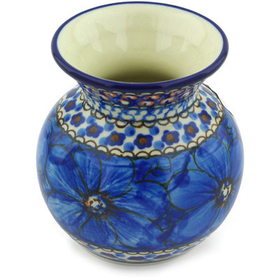 Polish Pottery Vase 4&quot; Cobalt Poppies UNIKAT