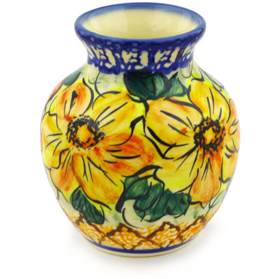 Polish Pottery Vase 4&quot; Colorful Bouquet UNIKAT
