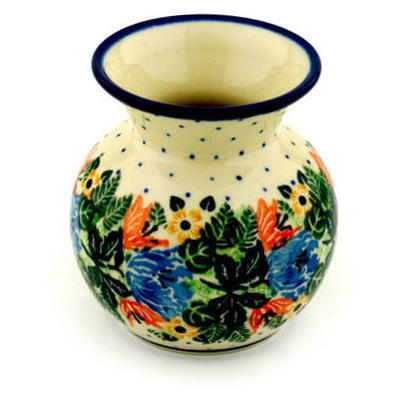 Polish Pottery Vase 4&quot; Dotted Floral Wreath UNIKAT