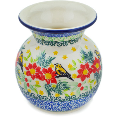 Polish Pottery Vase 4&quot; Festive Avian Delight UNIKAT