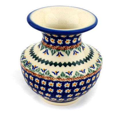 Polish Pottery Vase 4&quot; Floral Peacock UNIKAT