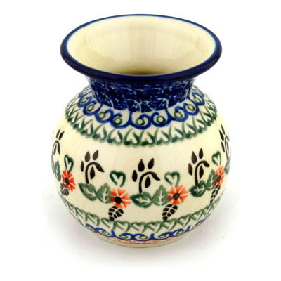 Polish Pottery Vase 4&quot; Heart Leaves