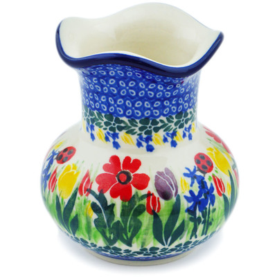 Polish Pottery Vase 4&quot; Lady Bug Tulips UNIKAT