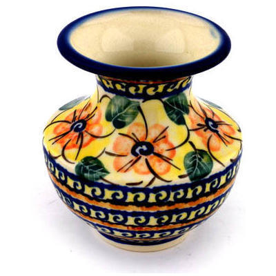 Polish Pottery Vase 4&quot; Lemon Poppies UNIKAT