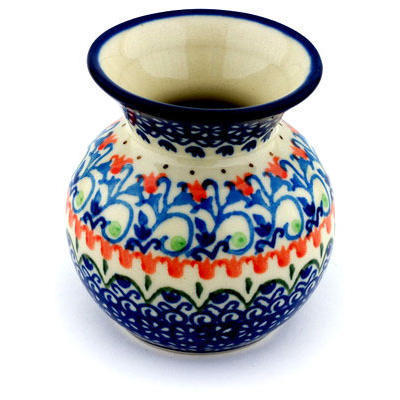 Polish Pottery Vase 4&quot; Orange Tulips UNIKAT